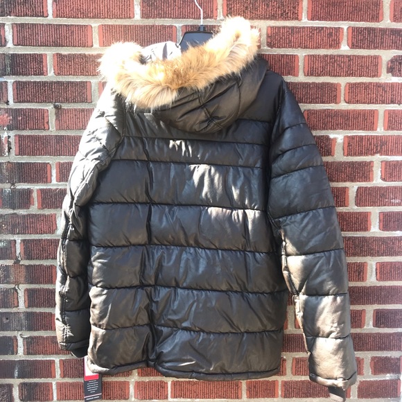 Tommy Hilfiger Leather Parka Winter Coat Fur Hood - Picture 6 of 8